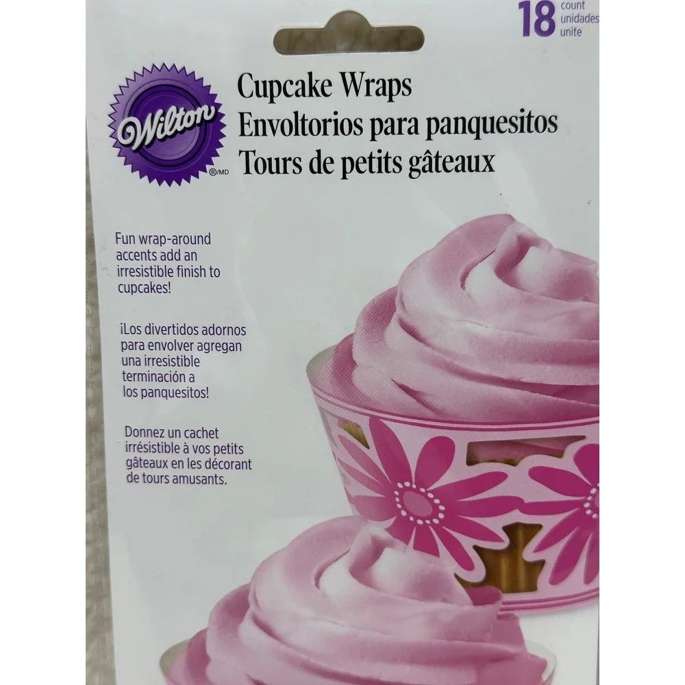 Wilton Cupcake Wraps Pink Floral Daisy 2-Pack 36 Count Total 2 Inch Diameter